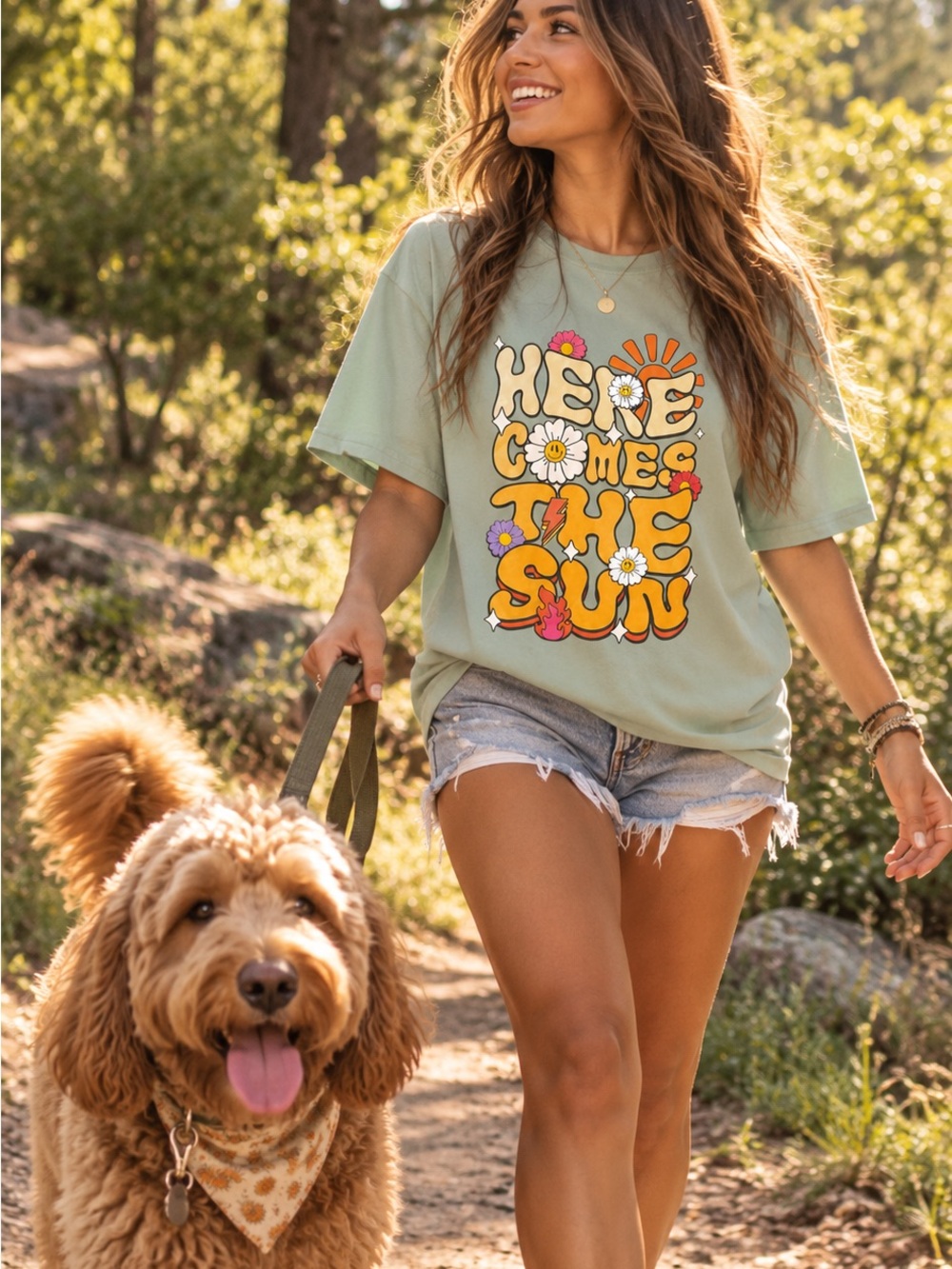 SHEIN Sage Green “Here Comed The Sun” Graphic Tee